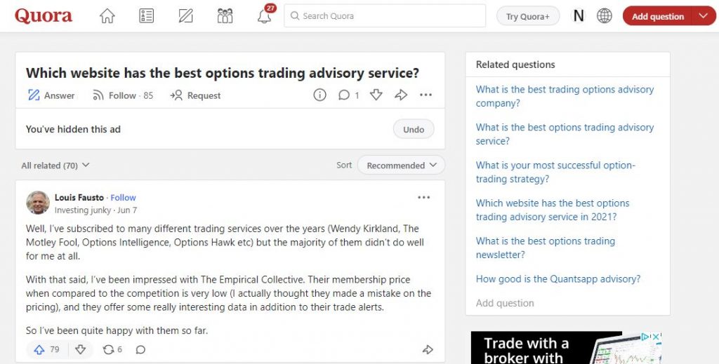 The Quora Website Has the Best Options Trading Advisory Service Advice